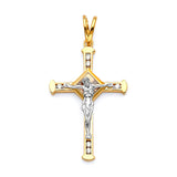 White CZ Crucifix Pendant in 14K Tri-Color Gold