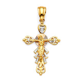 White CZ Crucifix Pendant in 14K Tri-Color Gold