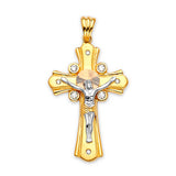 White CZ Crucifix Pendant in 14K Tri-Color Gold
