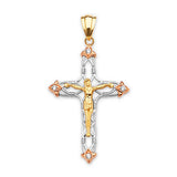 White CZ Crucifix Pendant in 14K Tri-Color Gold