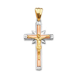 White CZ Crucifix Pendant in 14K Tri-Color Gold