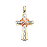 White CZ Cross Pendant in 14K Tri-Color Gold