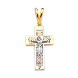 White CZ Crucifix Pendant in 14K Tri-Color Gold