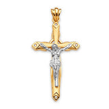 White CZ Crucifix Pendant in 14K Two-Tone Gold