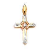 White CZ Cross Pendant in 14K Tri-Color Gold
