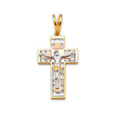 White CZ Crucifix Pendant in 14K Tri-Color Gold