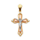 White CZ Crucifix Pendant in 14K Tri-Color Gold