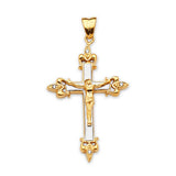 White CZ Crucifix Pendant in 14K Two-Tone Gold