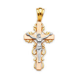 Crucifix Pendant in 14K Tri-Color Gold
