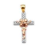 White CZ Crucifix Pendant in 14K Two-Tone Gold