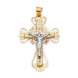 White CZ Crucifix Pendant in 14K Tri-Color Gold