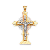White CZ Crucifix Pendant in 14K Tri-Color Gold