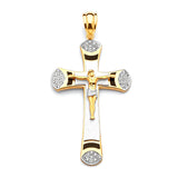 White CZ and Onyx Crucifix Pendant in 14K Two-Tone Gold