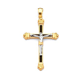 Onyx Crucifix Pendant in 14K Two-Tone Gold