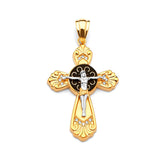 White CZ and Onyx Crucifix Pendant in 14K Two-Tone Gold