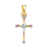 Red & White CZ Crucifix Pendant in 14K Two-Tone Gold