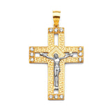 White CZ Crucifix Pendant in 14K Two-Tone Gold