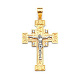 White CZ Crucifix Pendant in 14K Two-Tone Gold