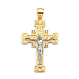 White CZ Crucifix Pendant in 14K Two-Tone Gold