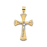 White CZ Crucifix Pendant in 14K Two-Tone Gold