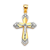 White CZ Crucifix Pendant in 14K Two-Tone Gold