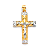 White CZ Crucifix Pendant in 14K Two-Tone Gold