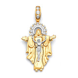 White CZ Jesucristo Pendant in 14K Two-Tone Gold