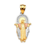 White CZ Jesucristo Pendant in 14K Tri-Color Gold