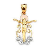White CZ Jesucristo Pendant in 14K Tri-Color Gold