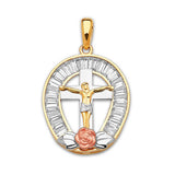 White CZ Jesucristo Pendant in 14K Tri-Color Gold