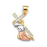 White CZ Jesucristo Pendant in 14K Tri-Color Gold