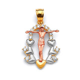White CZ Jesucristo Pendant in 14K Tri-Color Gold