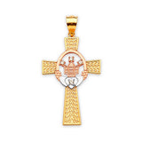 White CZ Cross Pendant in 14K Tri-Color Gold