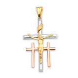 Crucifix Pendant in 14K Tri-Color Gold