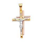 White CZ Crucifix Pendant in 14K Tri-Color Gold