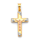 Crucifix Pendant in 14K Tri-Color Gold