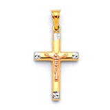 Crucifix Pendant in 14K Tri-Color Gold
