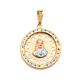 White CZ Jesucristo Pendant in 14K Tri-Color Gold