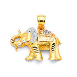 White CZ Elephant Ladies Pendant in 14K Tri-Color Gold