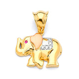 Red & White CZ Elephant Ladies Pendant in 14K Tri-Color Gold