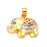 Red & White CZ Elephant Ladies Pendant in 14K Tri-Color Gold