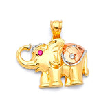 Red & White CZ Elephant Ladies Pendant in 14K Tri-Color Gold