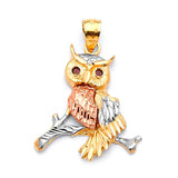 Red CZ Bird Ladies Pendant in 14K Tri-Color Gold