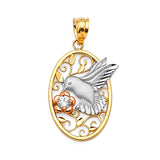 White CZ Bird Ladies Pendant in 14K Tri-Color Gold