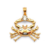White CZ Crab Ladies Pendant in 14K Tri-Color Gold