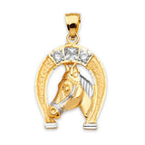 White CZ Horse Mens Pendant in 14K Two-Tone Gold