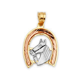 Horse Mens Pendant in 14K Tri-Color Gold