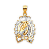 White CZ Horse Mens Pendant in 14K Two-Tone Gold