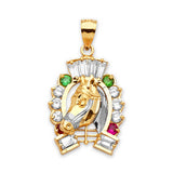 Green, White & Red CZ Horse Mens Pendant in 14K Two-Tone Gold