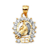 White CZ Horse Mens Pendant in 14K Two-Tone Gold